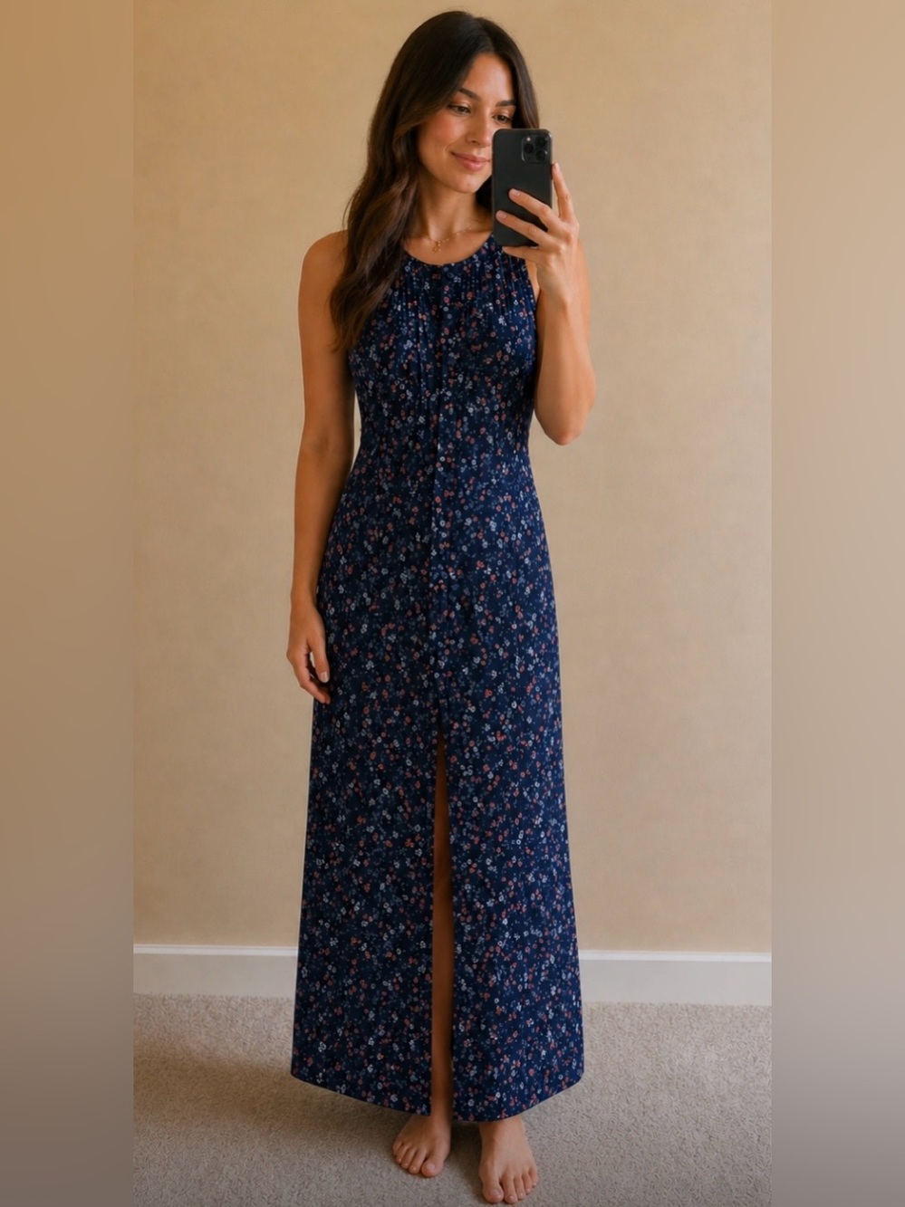 Abercrombie & Fitch Navy Floral Button-Front Sleeveless Dress